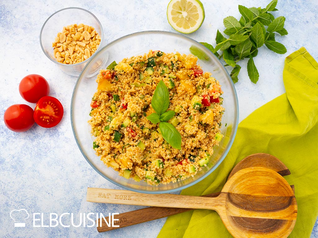 Salat zum Grillen mit Couscous und Erdnuss